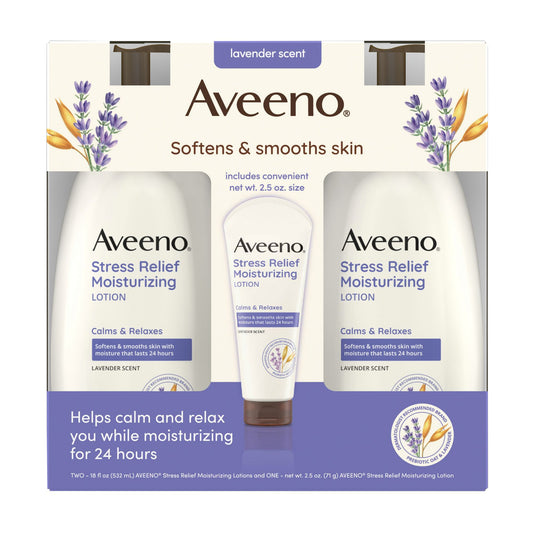 Aveeno Stress Relief Moisturizing Body Lotion with Lavender Scent, 2 pk./18 oz. + 2.5 oz.