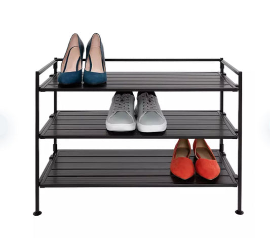 Seville Classics 3-Tier Resin Slat Shoe Rack, 26.5" W x 12.2" D x 19" H