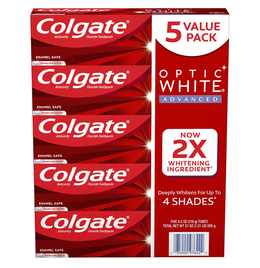 Colgate Optic White Advanced Teeth Whitening Toothpaste, Sparkling White (4.2 oz., 5 pk.)